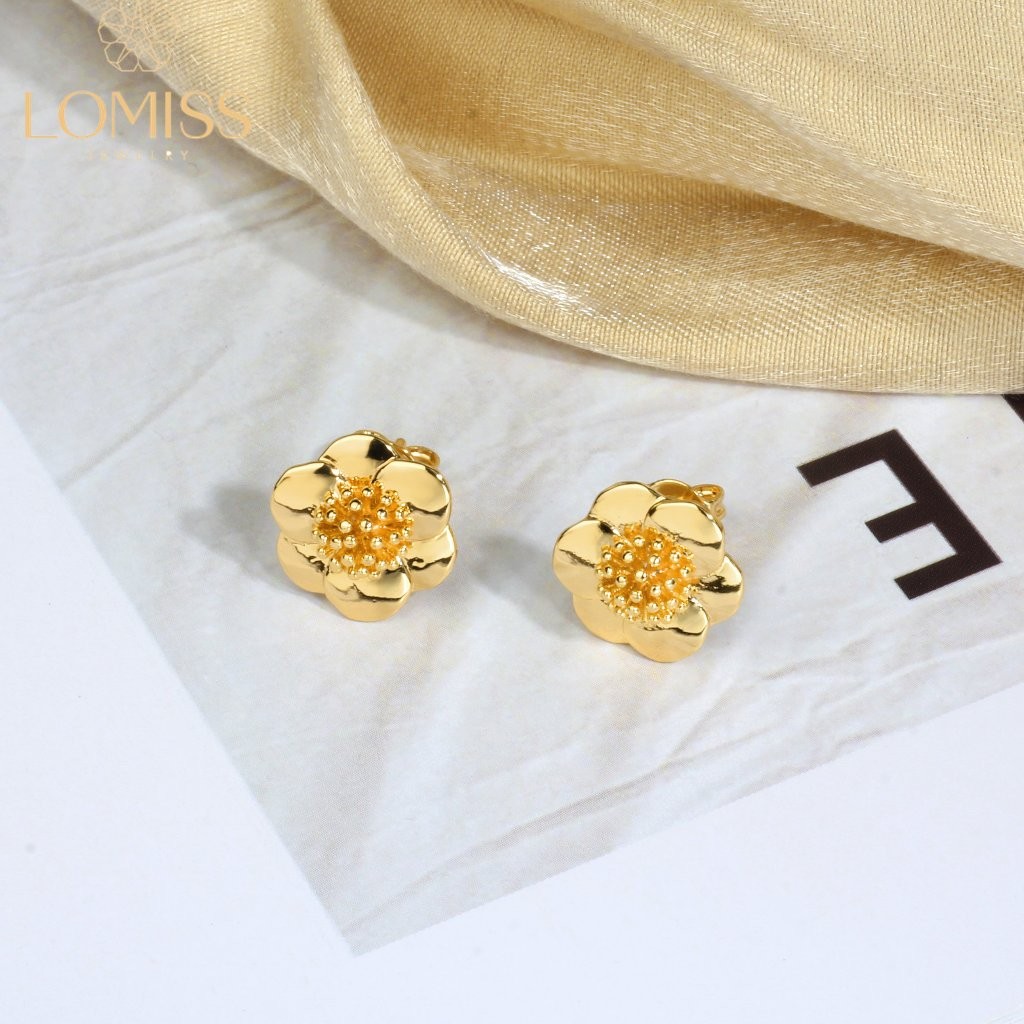 Brinco Femininos Dourado Flor Detalhado Folheado a Platina Luxo
