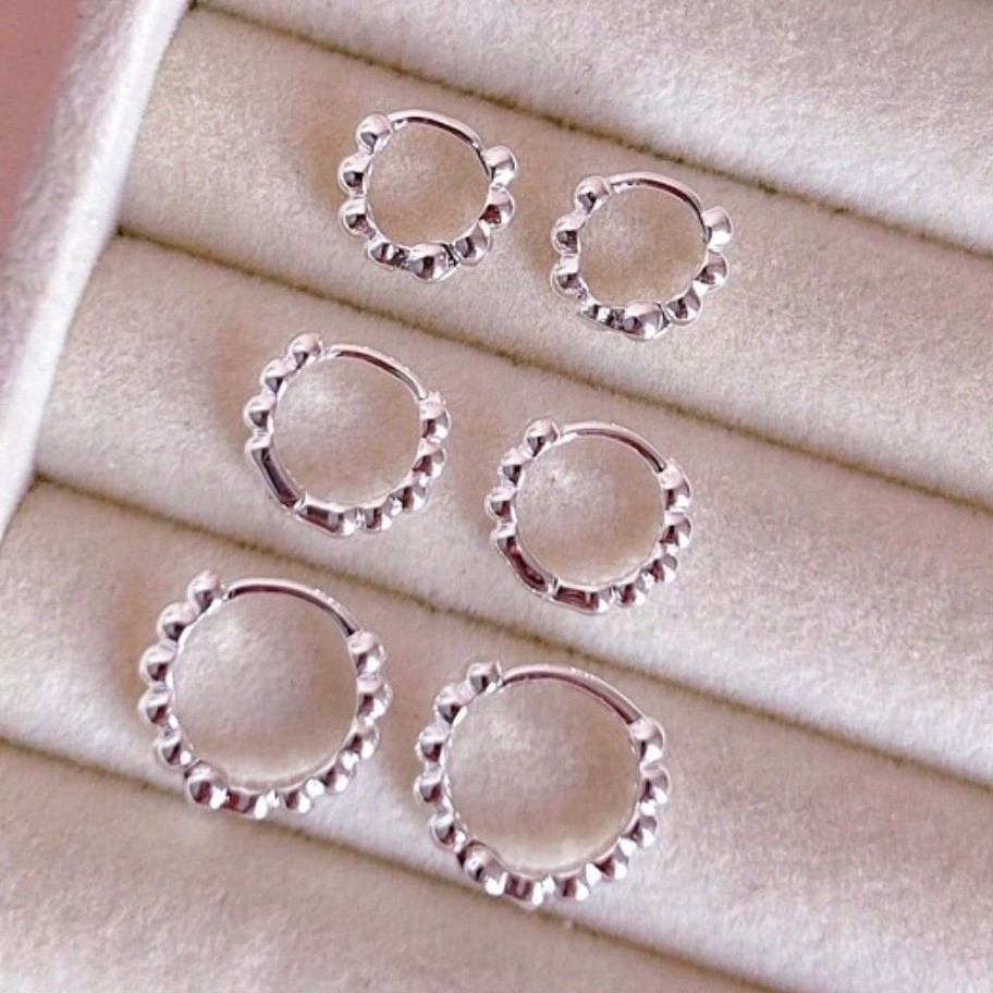 Brinco prata 925 três pares trio de argola decoração corporal feminina estiloso delicado com bolinhas banhado em Oferta na Shopee