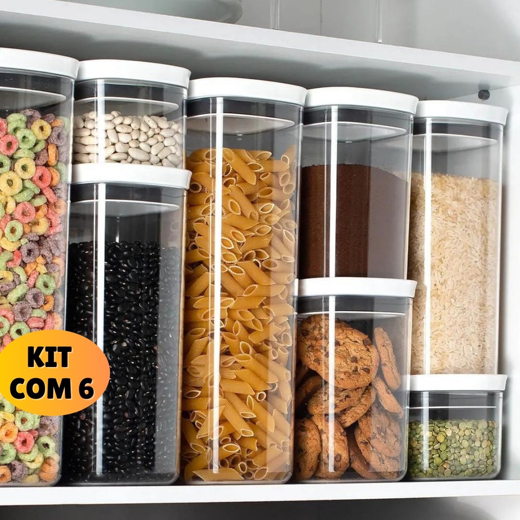 Conjunto de Potes Herméticos em Acrílico Cristal com Trava e Design Empilhável - Organizador para Mantimentos