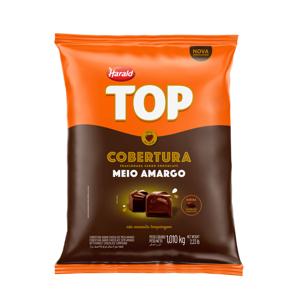 Cobertura Gotas Top Harald Meio Amargo 1,01kg Meio Amargo em Oferta na Shopee