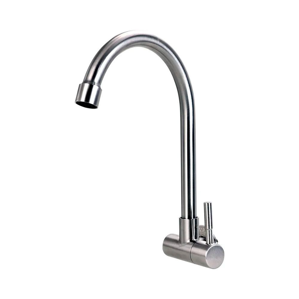 Torneira Para Cozinha De Parede Em Aço Inox 304 Paraguaçu Pingoo - Prata Escovado - Home & Living