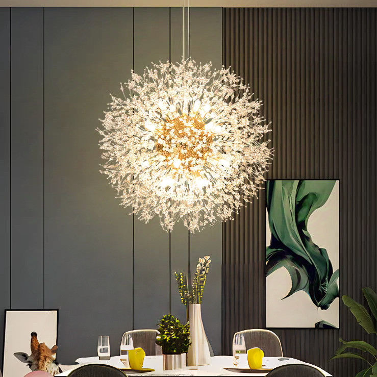 Lustre Pendente Cristal Dente De Leão 60cm 80cm +16 G9 lâmpada