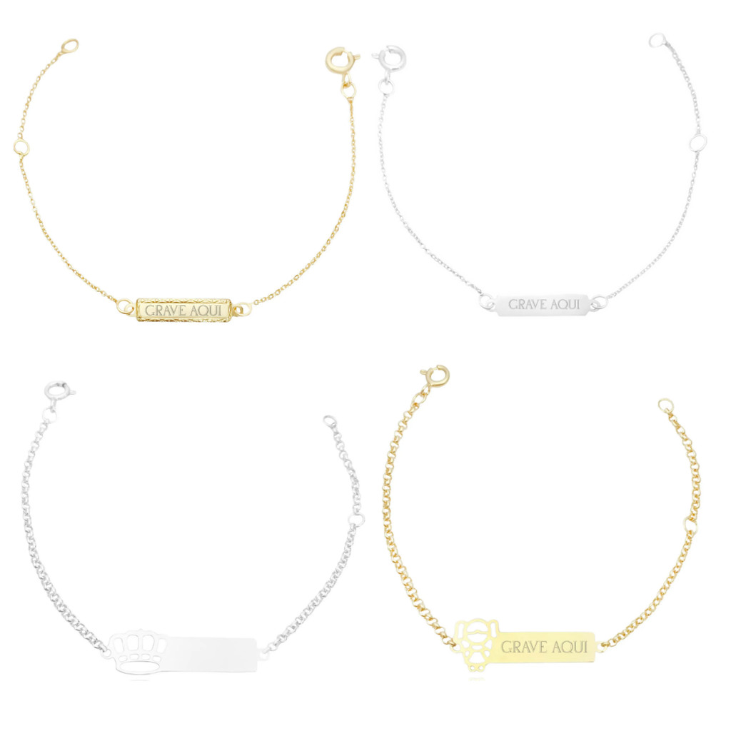 Pulseira Personalizada Feminina Infantil Banhada a Ouro 18k/Prata 925
