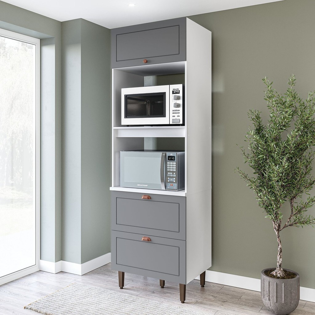 Torre Quente 1 Porta 2 Gavetas 2 Nichos para Forno Pérola Yescasa Branco/Cinza