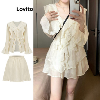 Lovito Babado feminino com forro e Shorts de segurança, saia ou saia L61AD100 em Oferta na Shopee