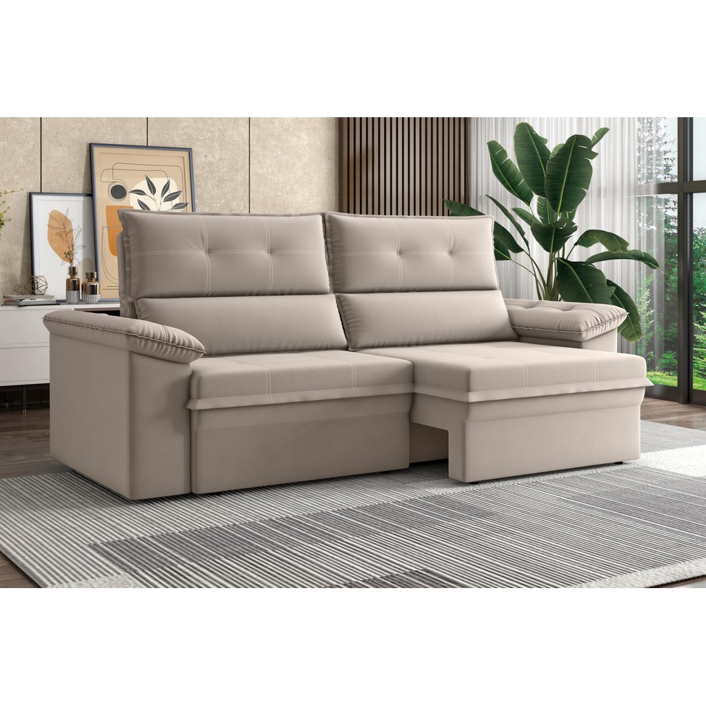 Sofá Nevasca 1,80m Retrátil Reclinável Suede Capuccino XFlex Sofás