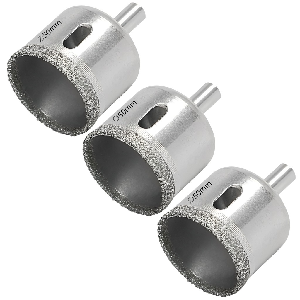 Kit 3 Serras Copo Diamantada Refrigerada 50mm Porcelanato Vidro Mármore Broca Copo Furo para Tubo de Esgoto Casa