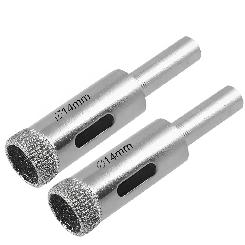 Kit 2 Serras Copo Diamantada Refrigerada 14mm Porcelanato Vidro Mármore Broca Copo Furo Técnico Cozinha Casa