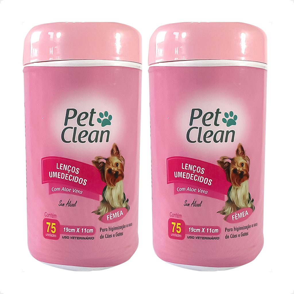 Kit 2 Lenços Umedecidos Fêmea Pet Clean para Cães e Gatos - 75 Unidades em Oferta na Shopee