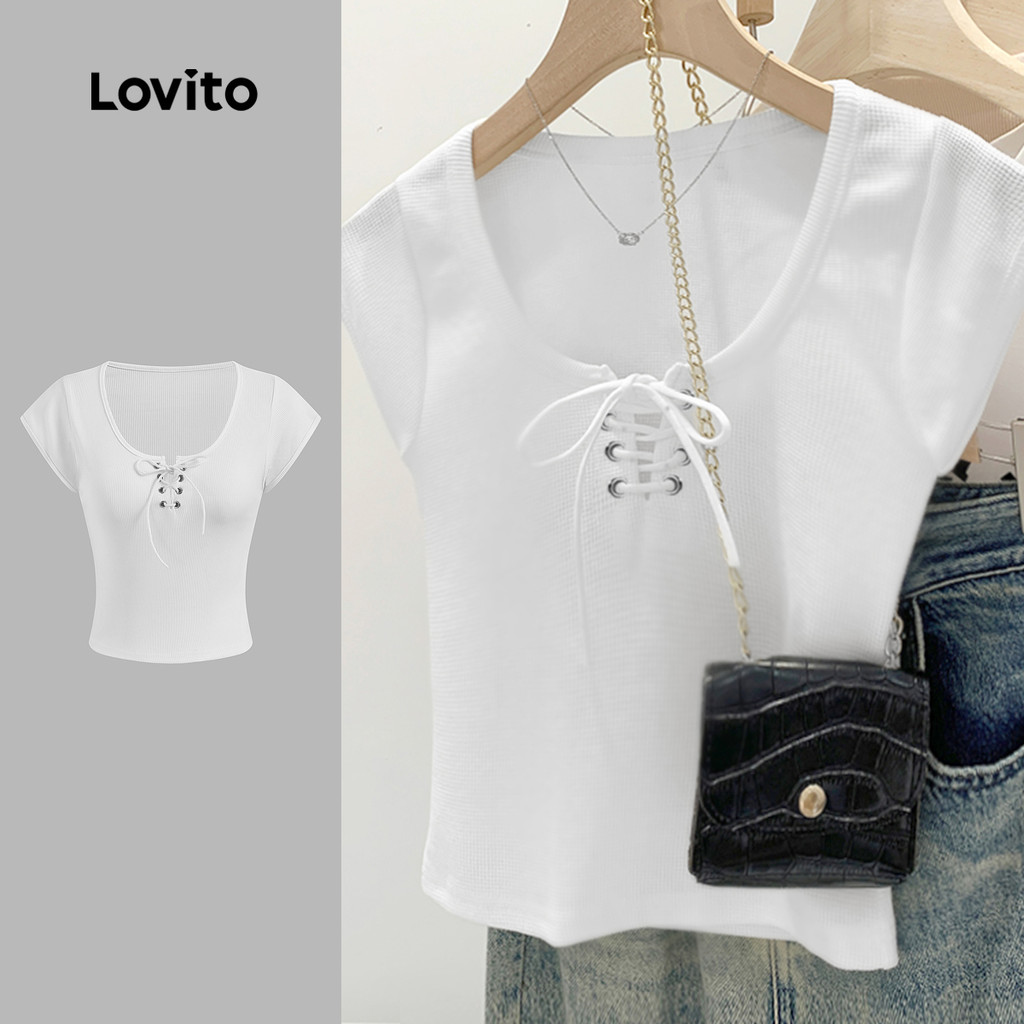 Lovito Camiseta Casual lisa com cadarço para mulheres L123ED486 - Women Clothes