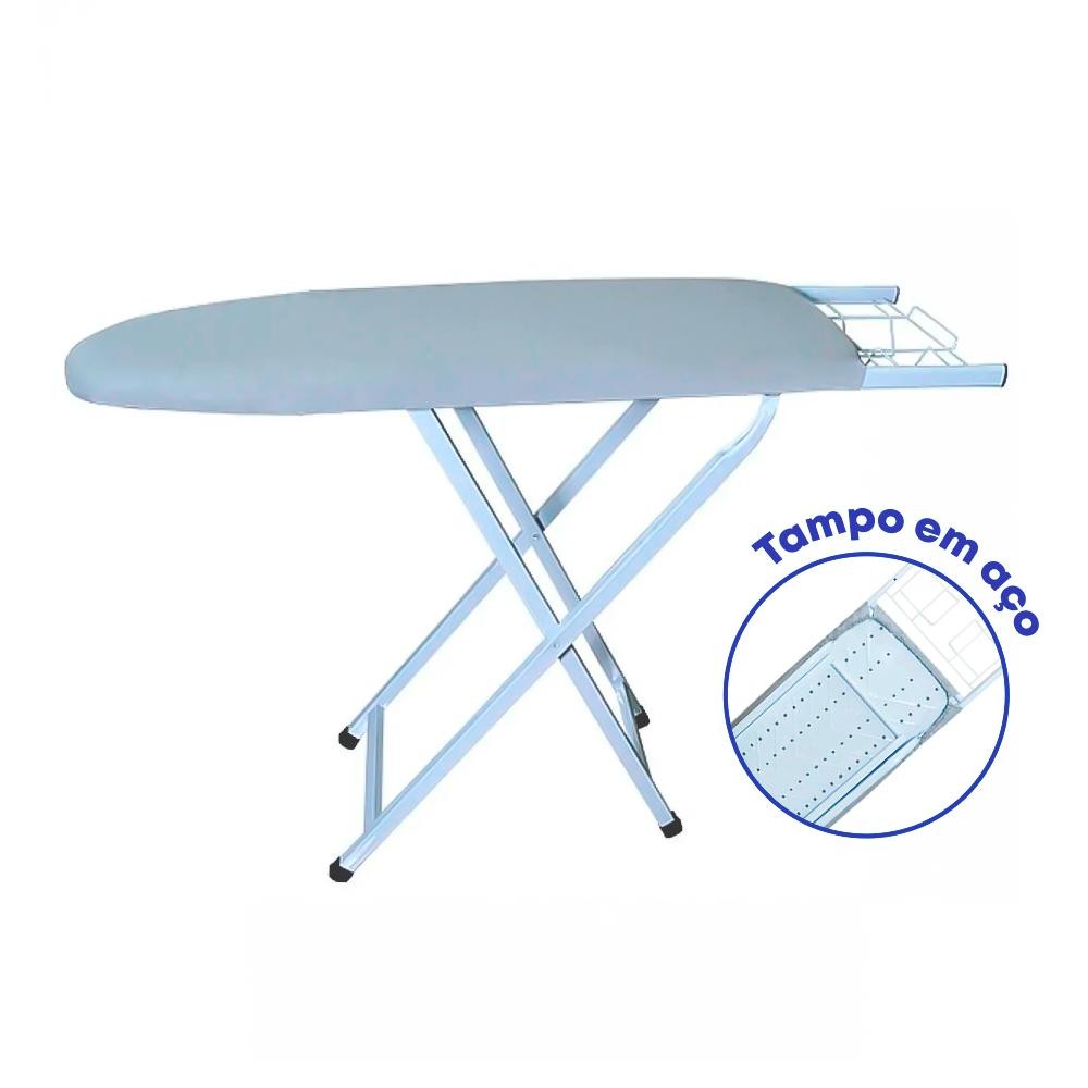 Tabua de Passar Mesa Passa Roupa Grande Super Dobrável 100% Aço Porta Ferro Extra Forte Metalizada