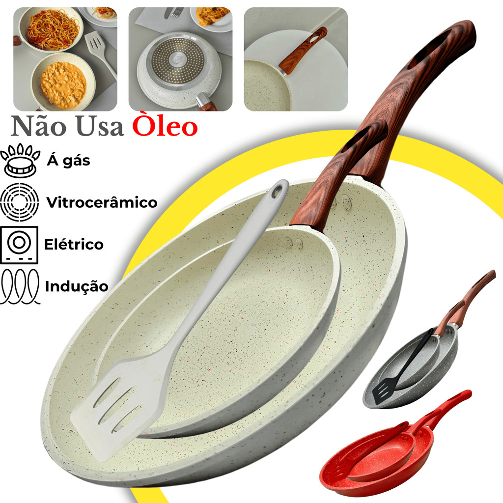 Kit 2 Frigideiras Ceramica Antiaderente Fogão Cooktop Indução Gás Elétrico Profissional Pr...