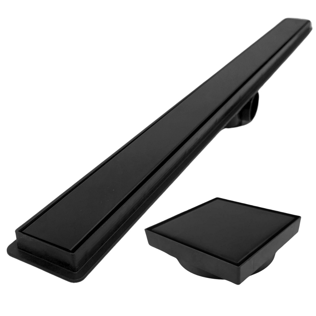 Kit Ralo Linear Banheiro 5x50 + Ralo 15x15 Aço Oculto Preto Fosco Box Lavabo Dentro e Fora