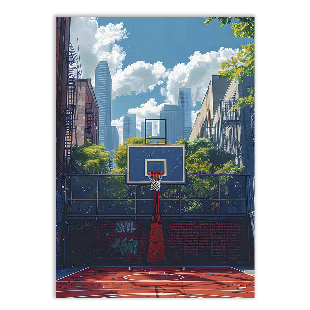 Placa Decorativa Basquete Quadra De Rua Desenho Ilustração Decoração Poster Quarto Sala