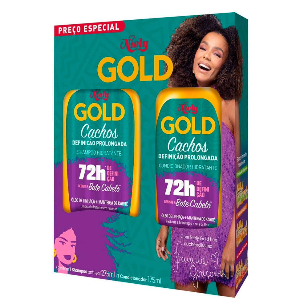 Kit Shampoo 285ml + Condicionador 175ml Niely Gold Cachos Definição Prolongada - Beauty
