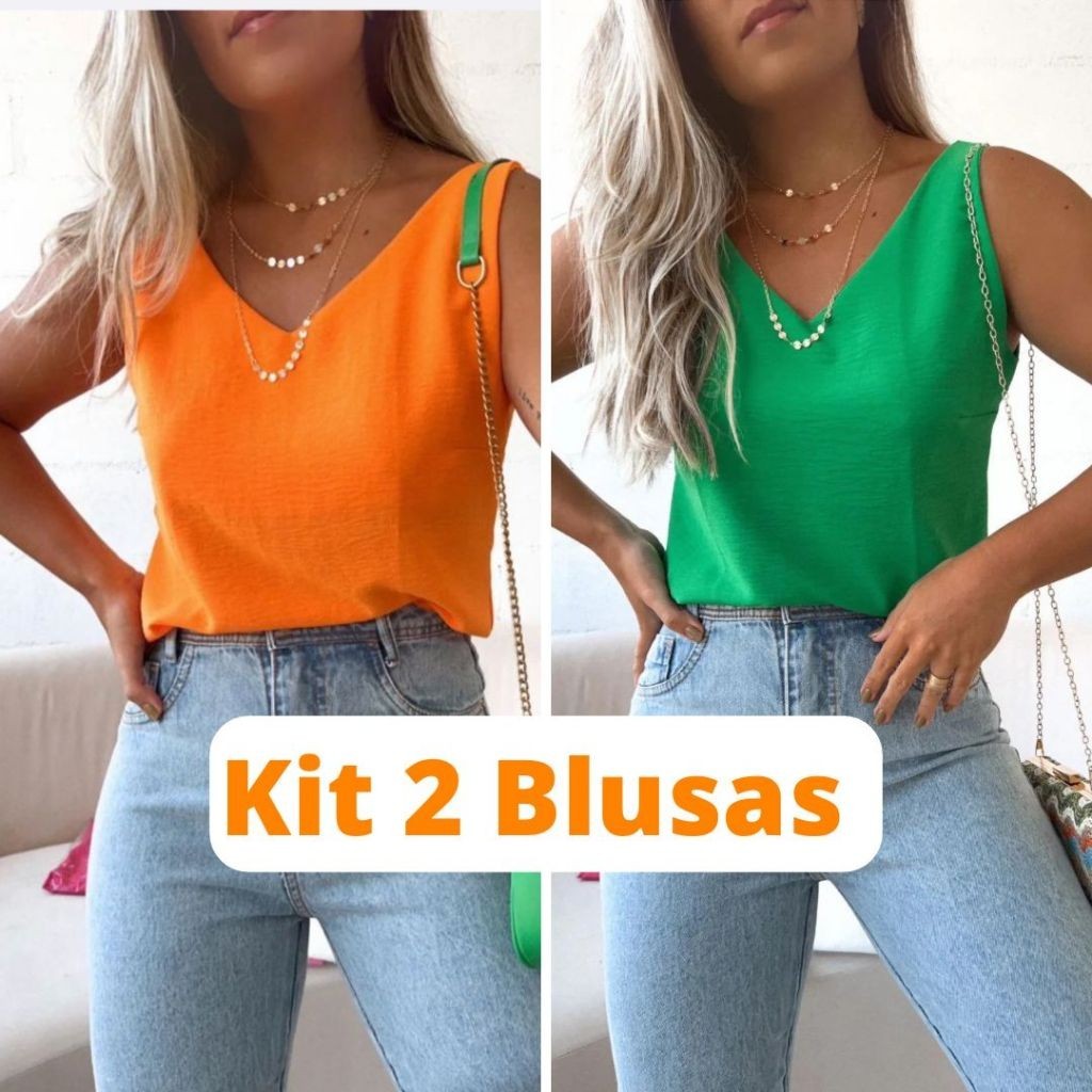 Kit 2 Blusas Feminina Regata Alça Larga Elegante Air Flow Social Blusa Blusinha