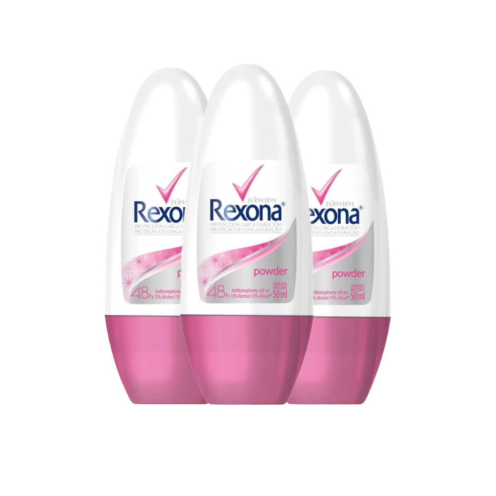Kit Desodorante Roll On Rexona Powder Dry 50ml - 3 Unidades - Beauty