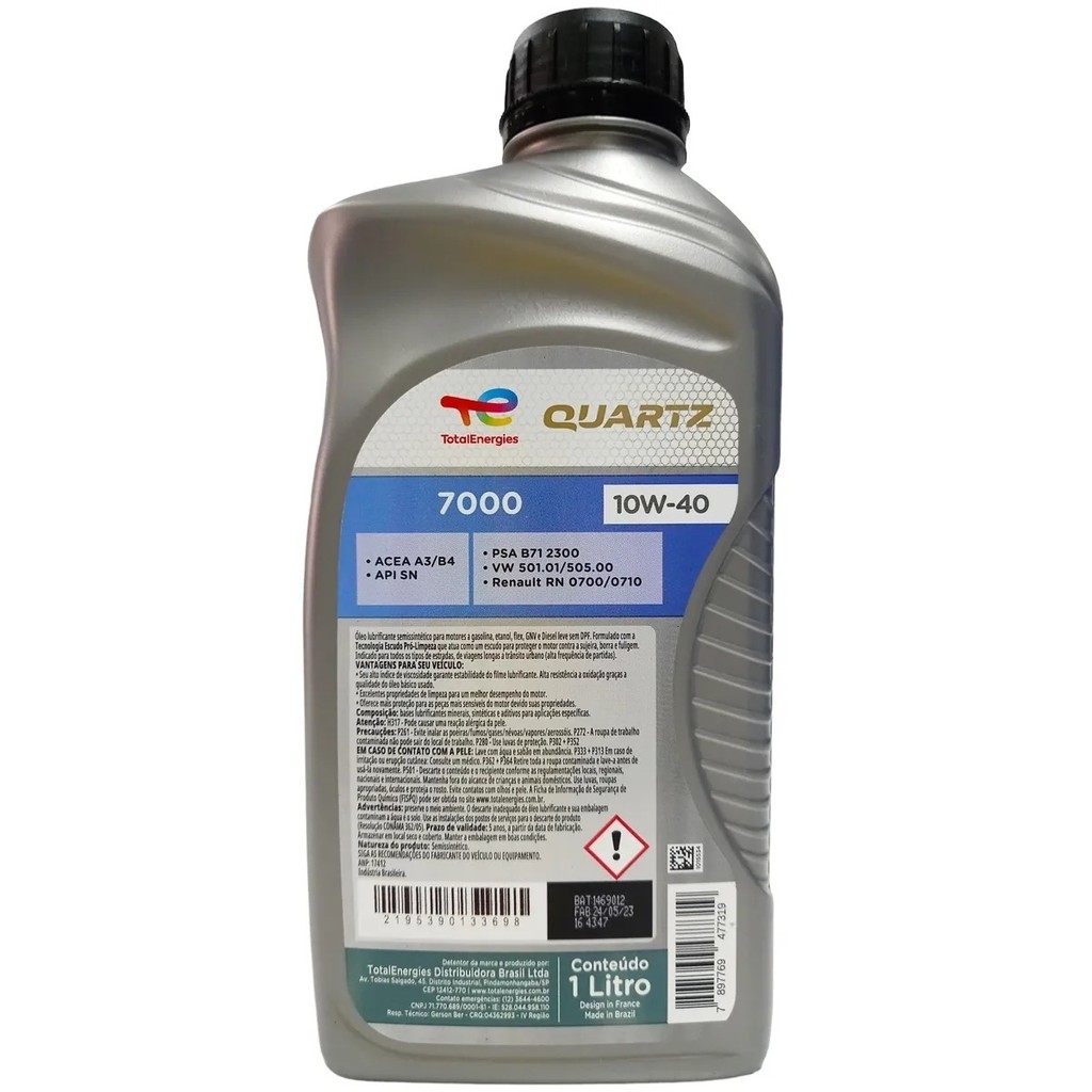 5 litros Óleo 10w40 Total Quartz 7000 Semissintético — imagem 2 de 2