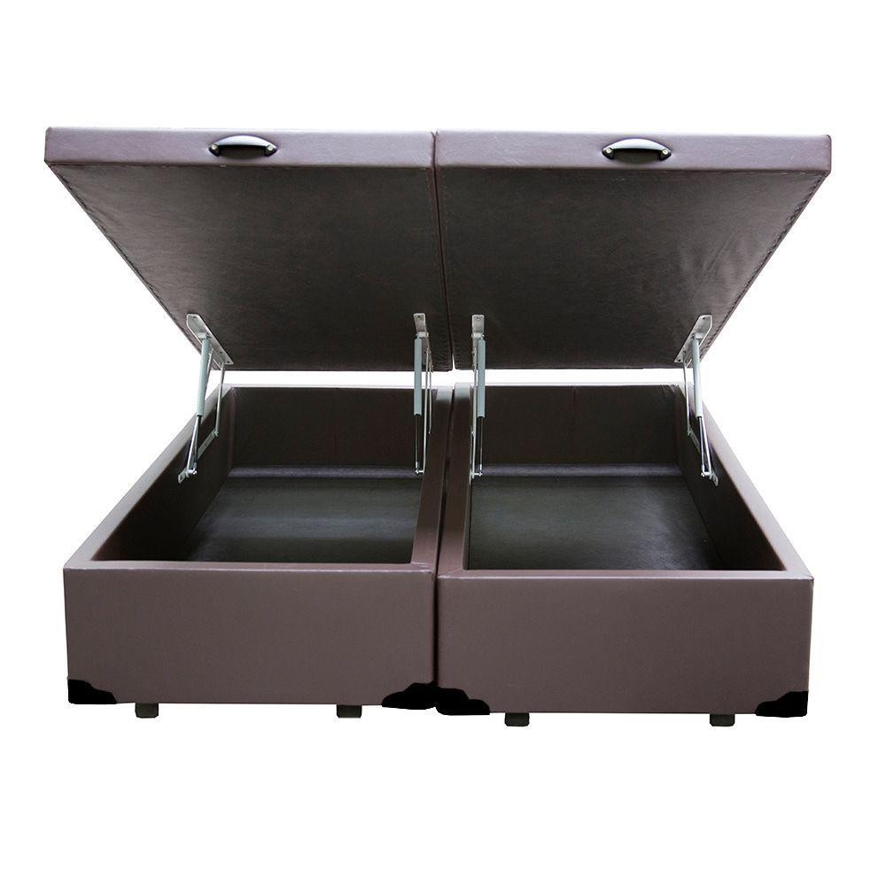 Cama Box Baú Blindado Queen Bipartido Homequeen Sintético Marrom 41x158x198