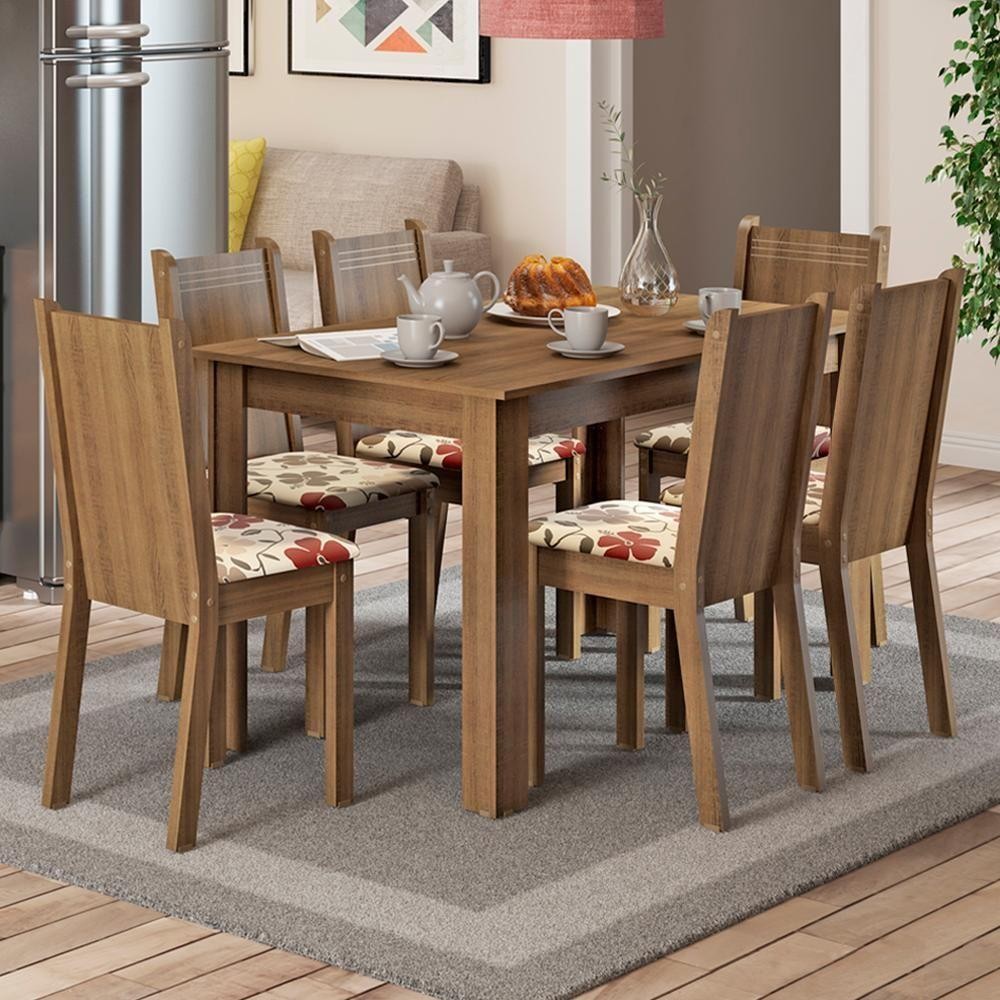Sala de Jantar Maris Mesa Tampo de Madeira 6 Cadeiras Madesa em Oferta na Shopee