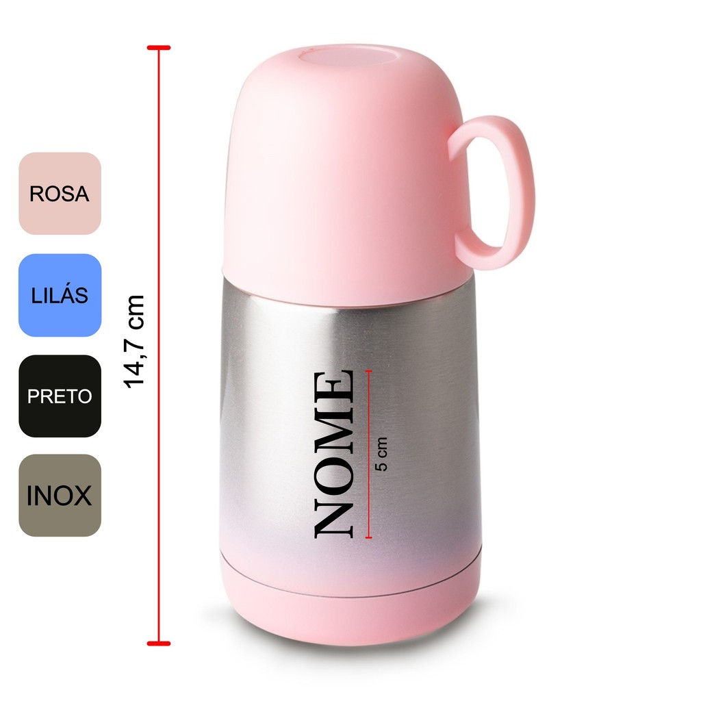 Garrafa Térmica 230ml Personalizada Nome Para Café Chá C/ Tampa Caneca