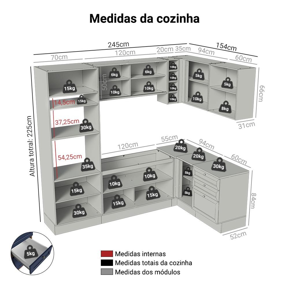 Armário de Cozinha Completa de Canto 399 cm Rustic/Azul Vik Madesa 02 — imagem 2 de 2