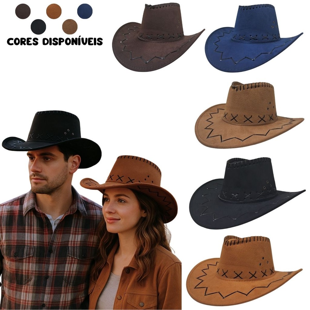 Chapéu Country Adulto Western Cowboy Boiadeiro Rodeio Sertanejo Velho Oeste Barretos Boiadeira Luxo