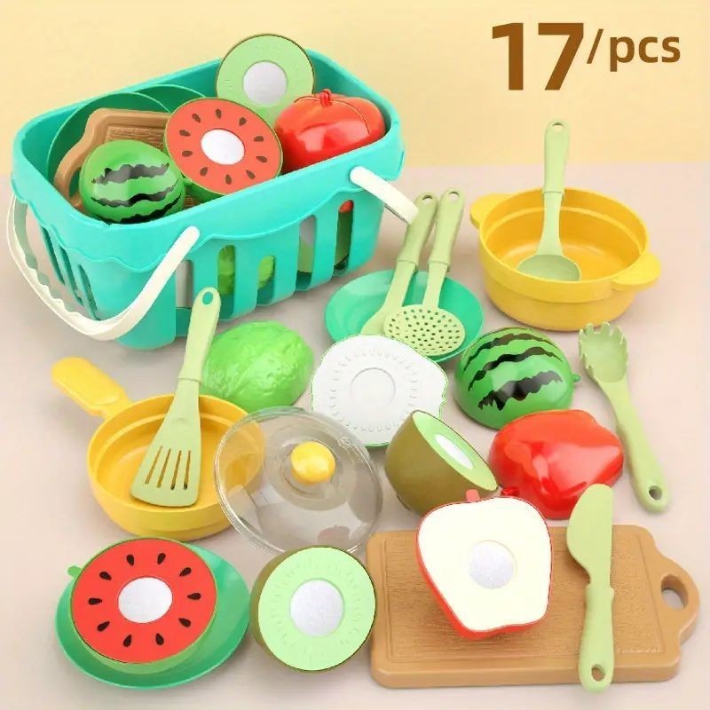 17 Peças Conjunto De Brinquedos Para Corte De Frutas Cozinha Fingir Comida Crianças Presen...
