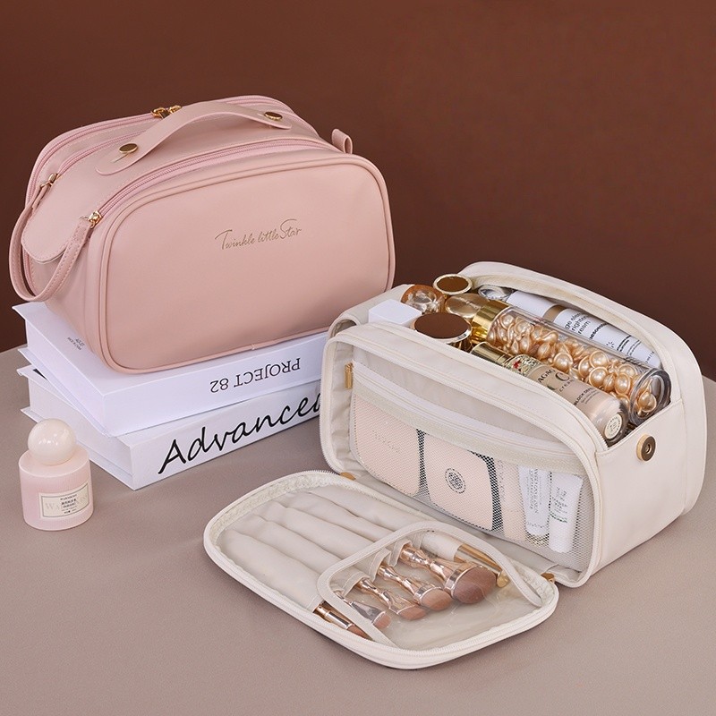 Bolsa De Maquiagem De Grande Capacidade Para Mulheres Portátil De Viagem Multifuncional De Couro À Prova D'água em Oferta na Shopee