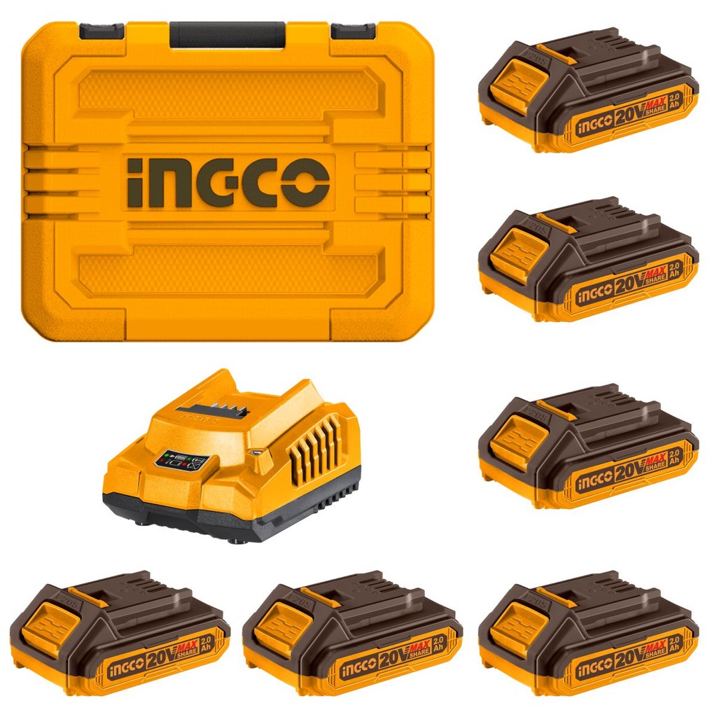 Kit 6× Baterias Íon‑Lítio 2,0Ah 20V INGCO P20S + Carregador Rápido em Oferta na Shopee