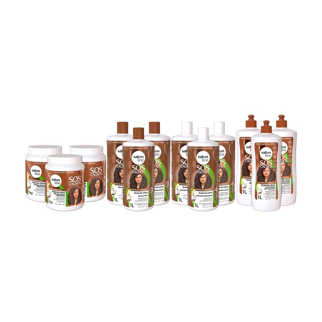 Combo Familia Kit SOS Cachos Coco com Creme e Ativador Litrão Salon Line - Beauty