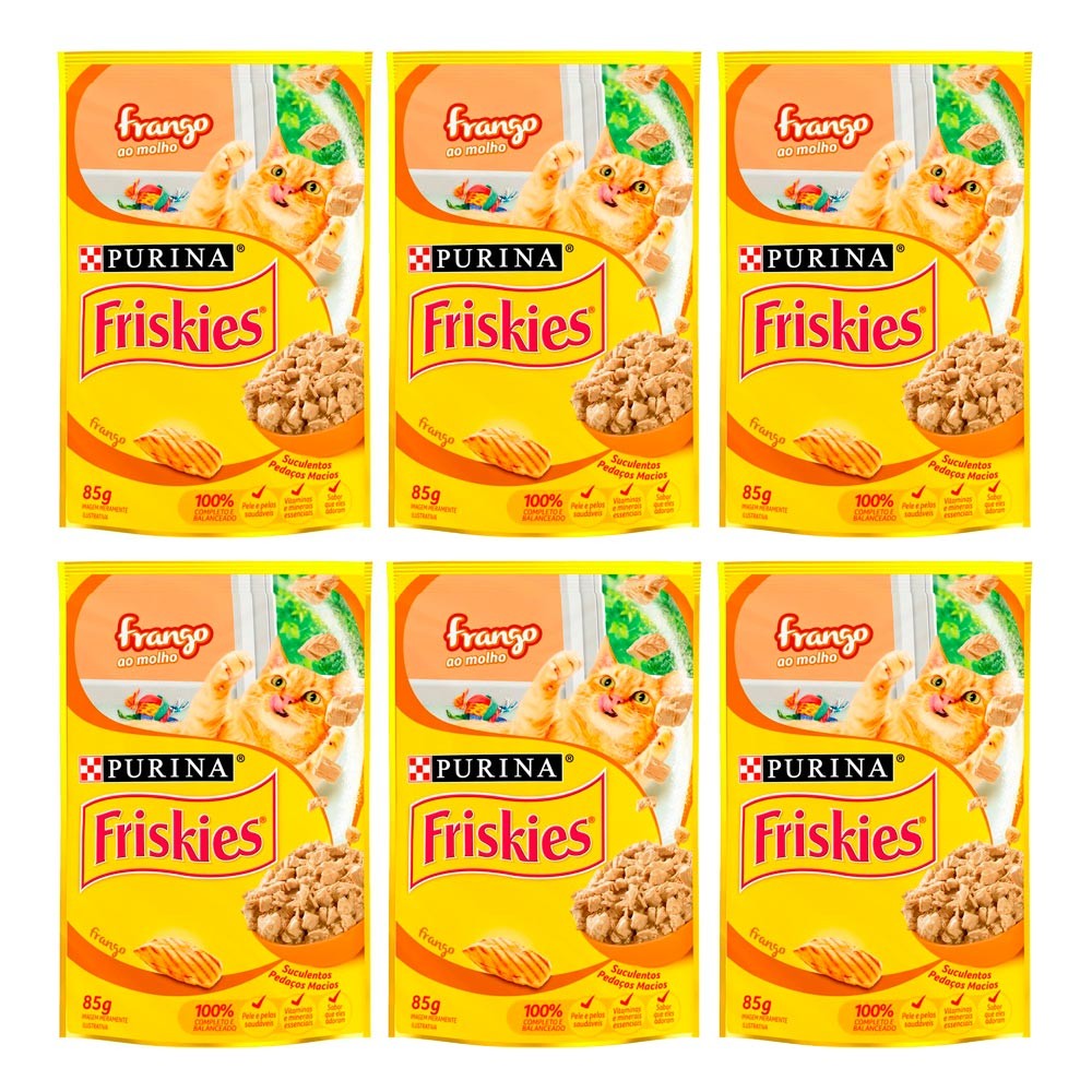 Kit 6 Ração Úmida para Gato Friskies Adulto Sabor Frango ao Molho em Sachê 85g - Pets
