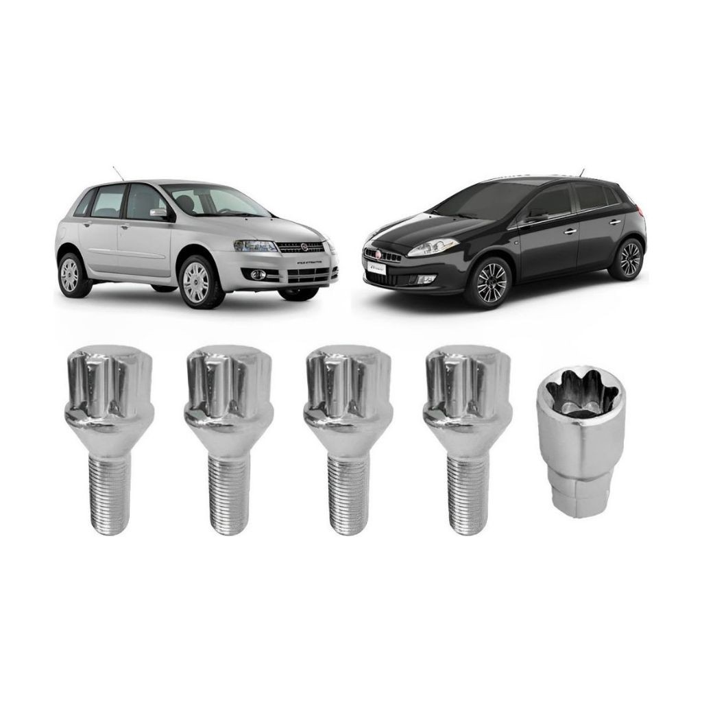 Kit 04 Parafuso Roda + Chave Antifurto 12x1,25 Stilo Bravo