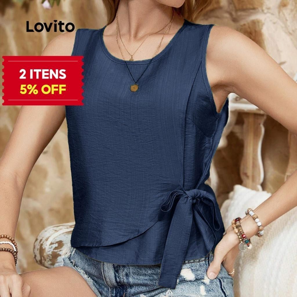 (Trendy) Lovito Regata Casual lisa assimétrica para mulheres L123ED655 - Women Clothes