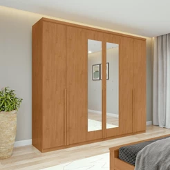 Guarda-Roupa Casal Alonzo 6 Portas 100% MDF Com Espelho Amêndoa Clean