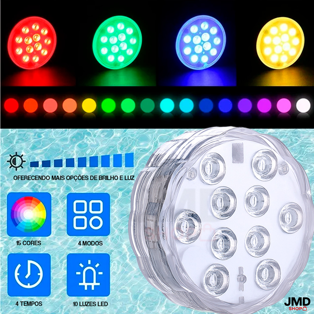 Luminária LED Piscina e Aquário  Controle Remoto e Ventosa de Fixação