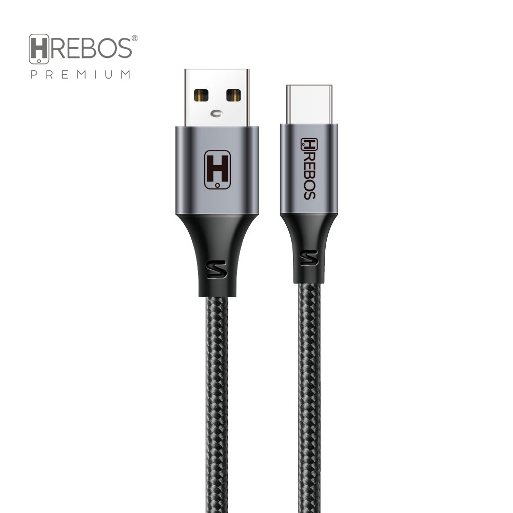 Cabo Hrebos CB-219C USB para Tipo-C Reforçado, 3.1A, 1 Metro, Tecido Trançado para Celular Android