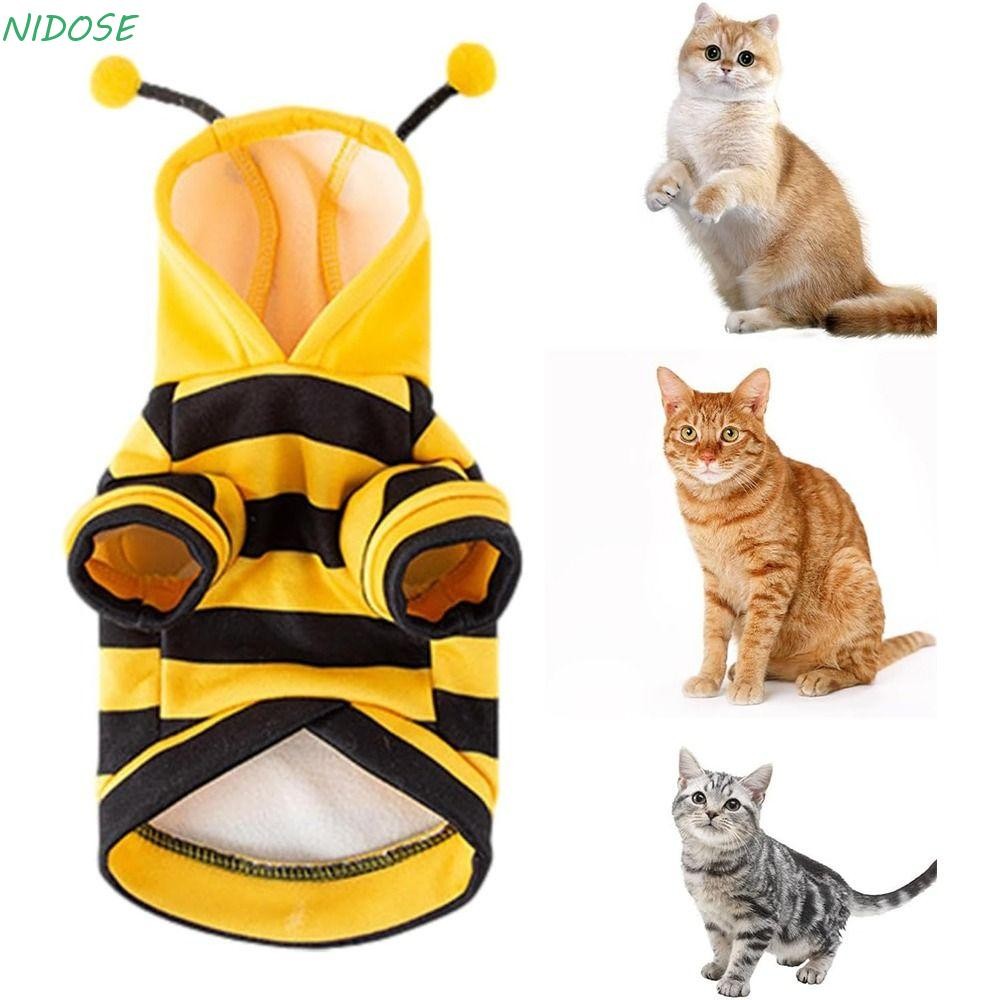 NIDOSE Roupas Para Cães E Gatos , Design De Listras , Fantasia Respirável De Abelha Animais De Estimação Com Capuz De Co
