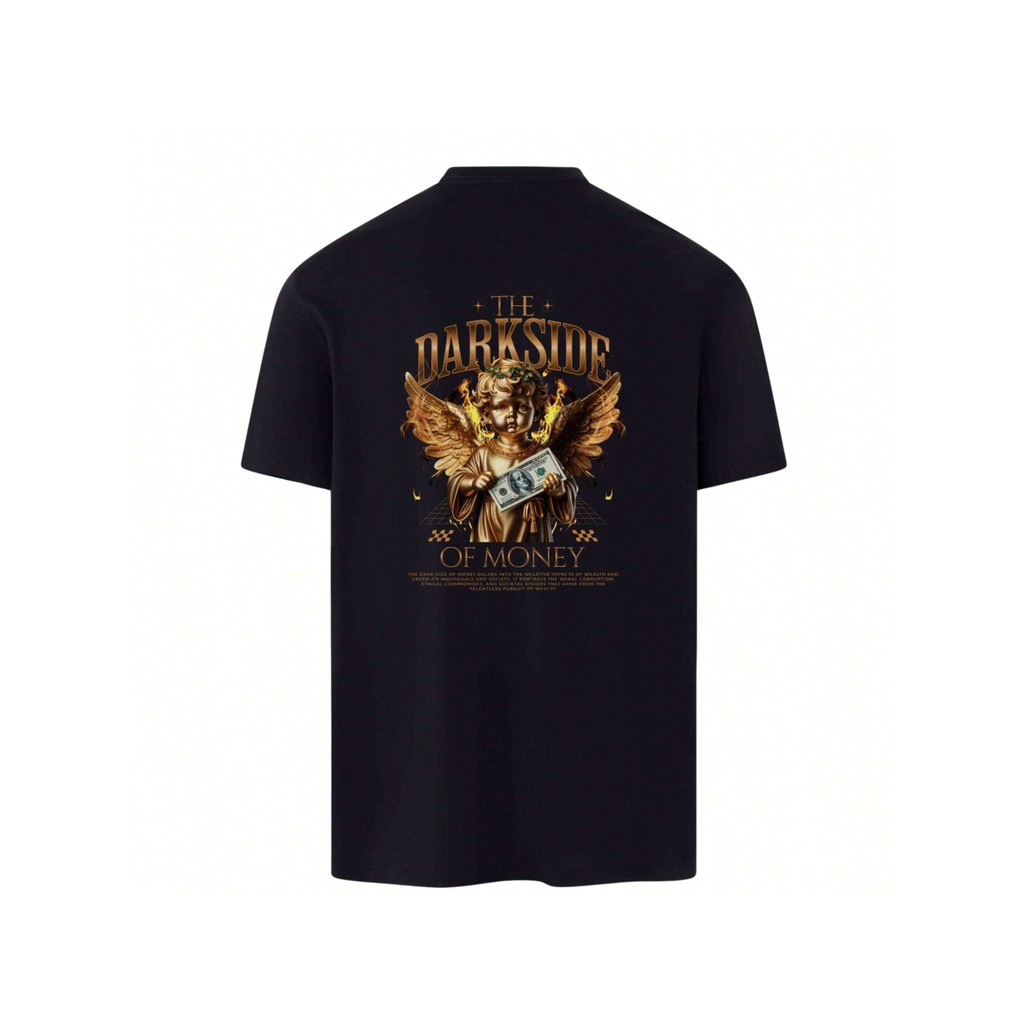 Camiseta Básica Preta Confortável Unissex Algodão Modelo: "The Darkside of Money" - Lançamento Especial