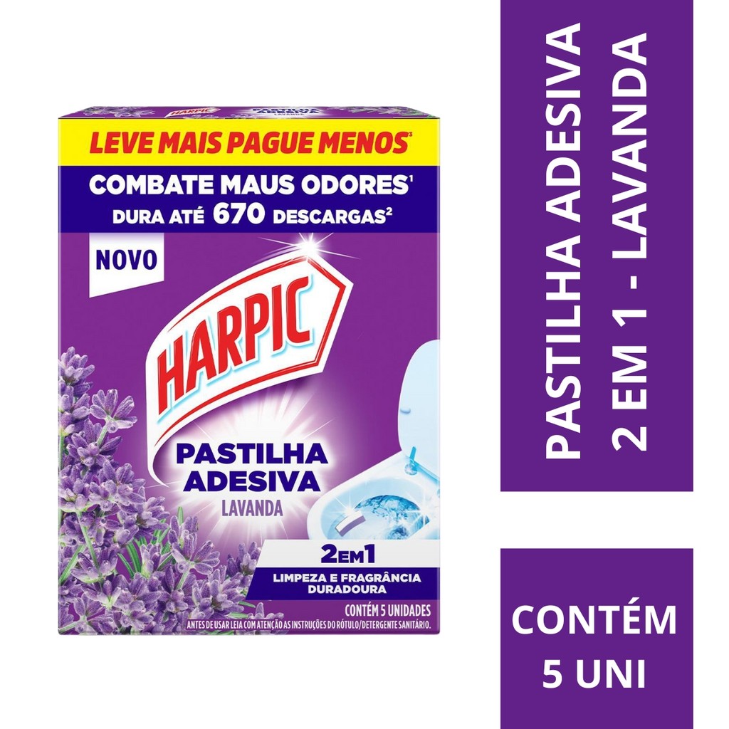 Pastilha Adesiva Sanitária Harpic Lavanda Embalagem Econômica com 5 unidades - Home & Living