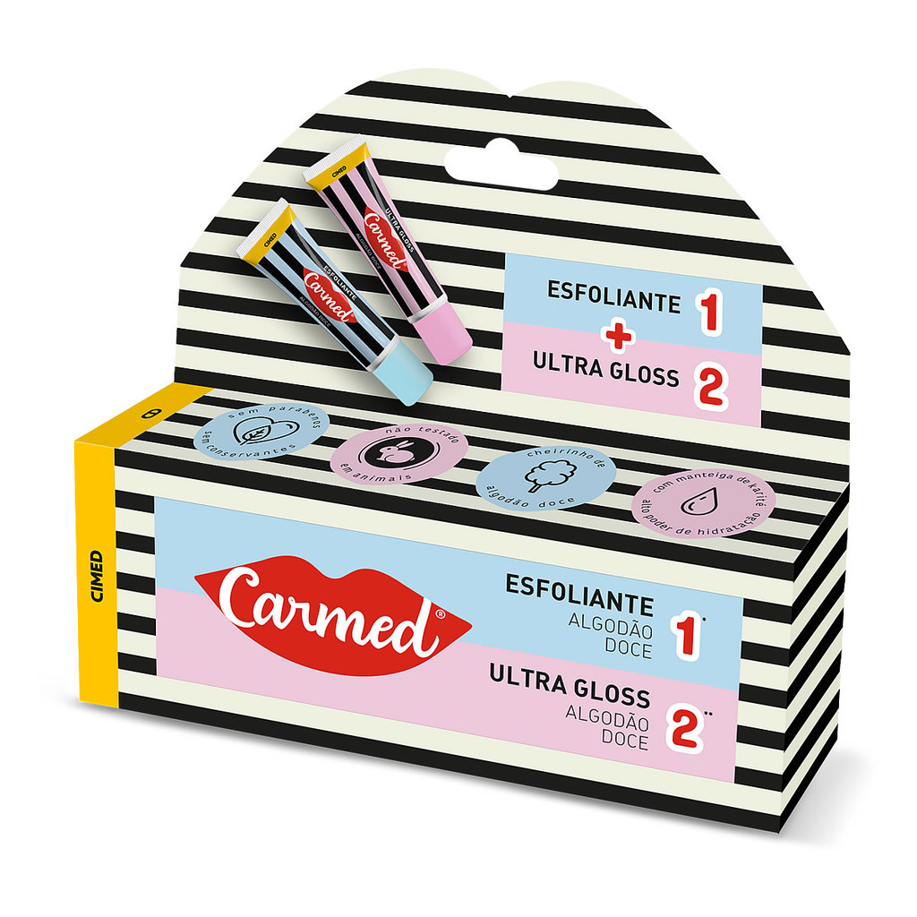 Carmed SOS Lábios Algodão Doce Esfoliante 10g + Ultra Gloss 10g em Oferta na Shopee