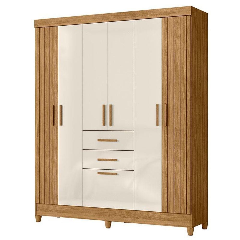 Guarda Roupa Solteiro Malta 7 Portas Freijó Off White Moval em Oferta na Shopee