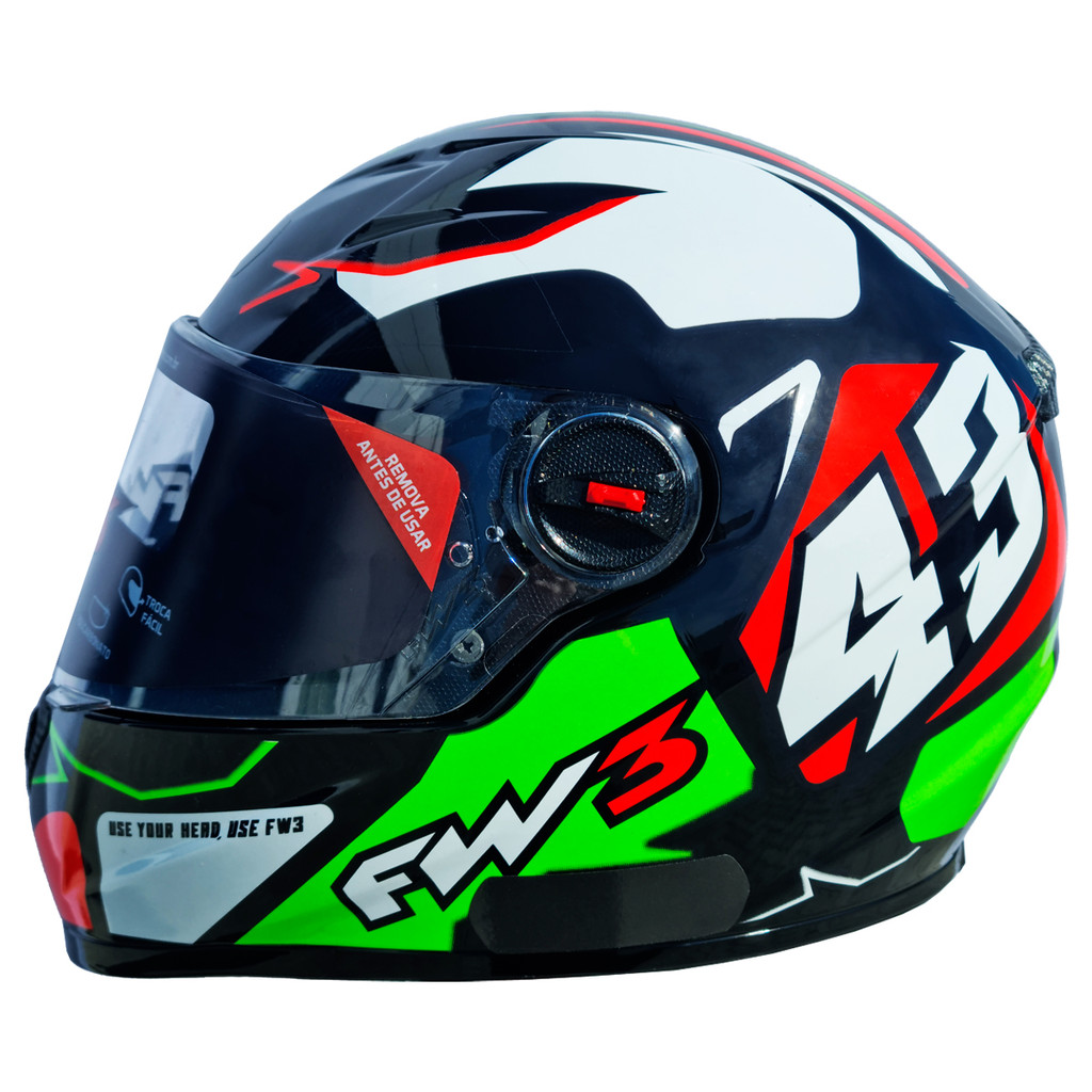 Capacete Moto Fw3 Gtx 43 Vermelho Verde Oculos Interno Top - Spare Parts and Accessories for Vehicles