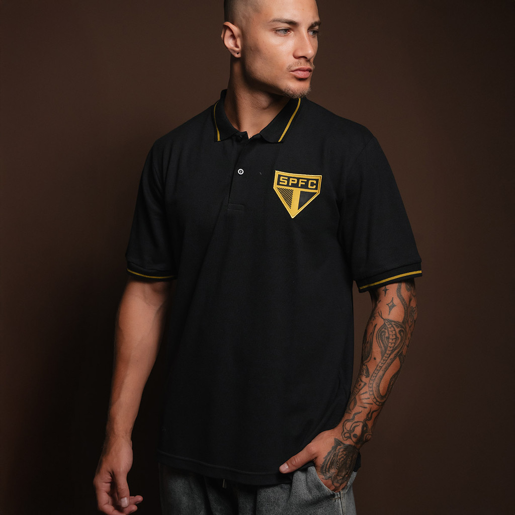Camisa Polo São Paulo Ouro Masculina Oficial em Oferta na Shopee