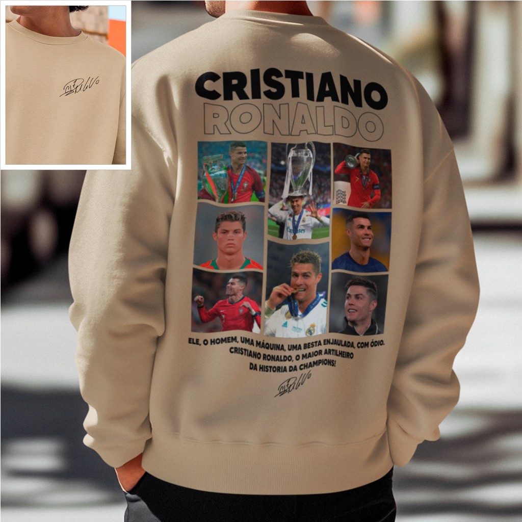 Moletom Gola Careca Cristiano Ronaldo Ídolo Do Futebol Casaco Blusa De Frio Sem Capuz Jogador CR7