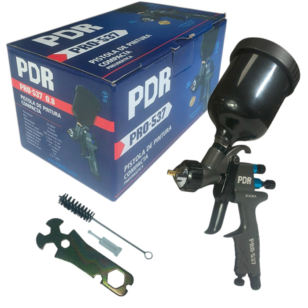Pistola de Pintura Profissional Compacta com Sistema HVMP 39psi PDR Bico 0.8mm com Copo Preto 250ml