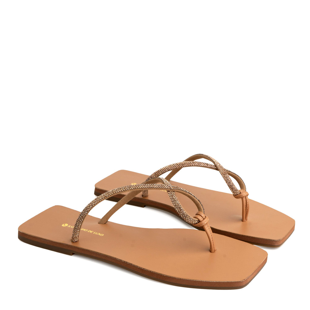 Rasteira Nude Mel Tira Strass e bico Quadrado BARI_2 - Women Shoes