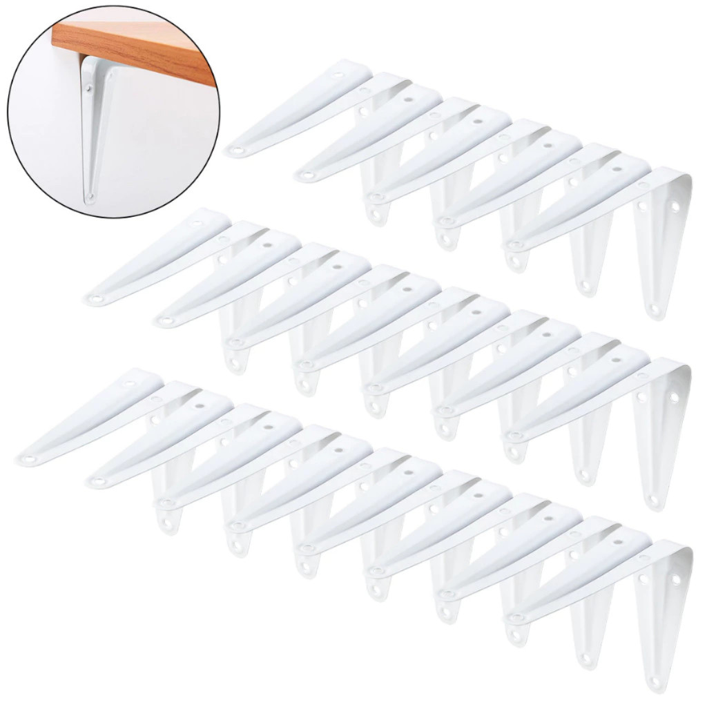 Kit 20 Suportes Mão Francesa 10 X 12cm Para Prateleira Tábua Cantoneira Reforçada Reutilizáve