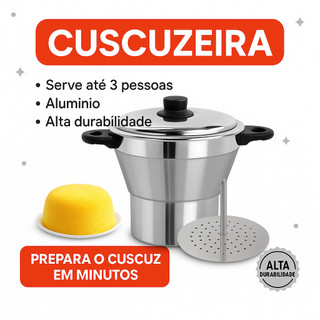 Cuscuzeira de Alumínio Para Fogão Tradicional | Prepara Cuscuz Rápido | Alta Durabilidade | Serve até 3 Pessoas