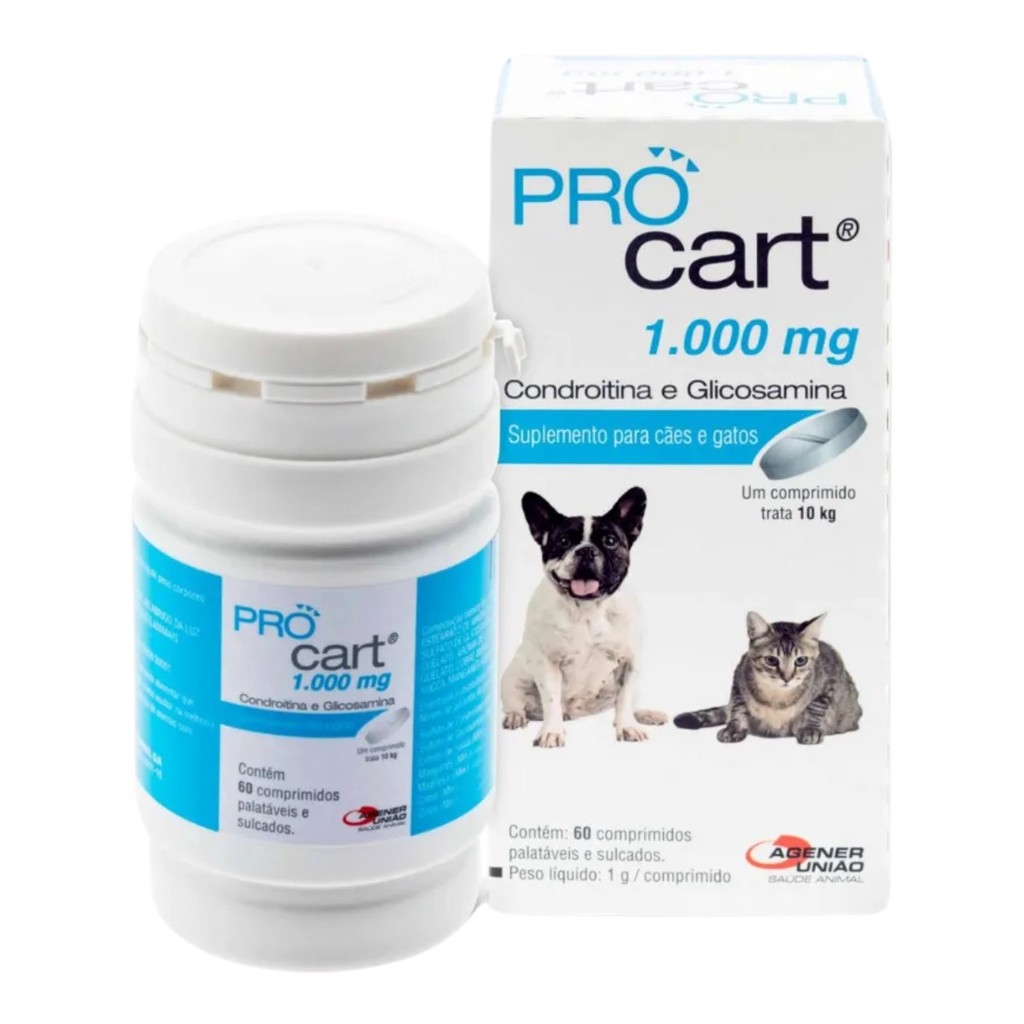 Pro Cart 1000mg Suplemento Com Condroitina Agener 60 Comprimidos para Cães e Gatos